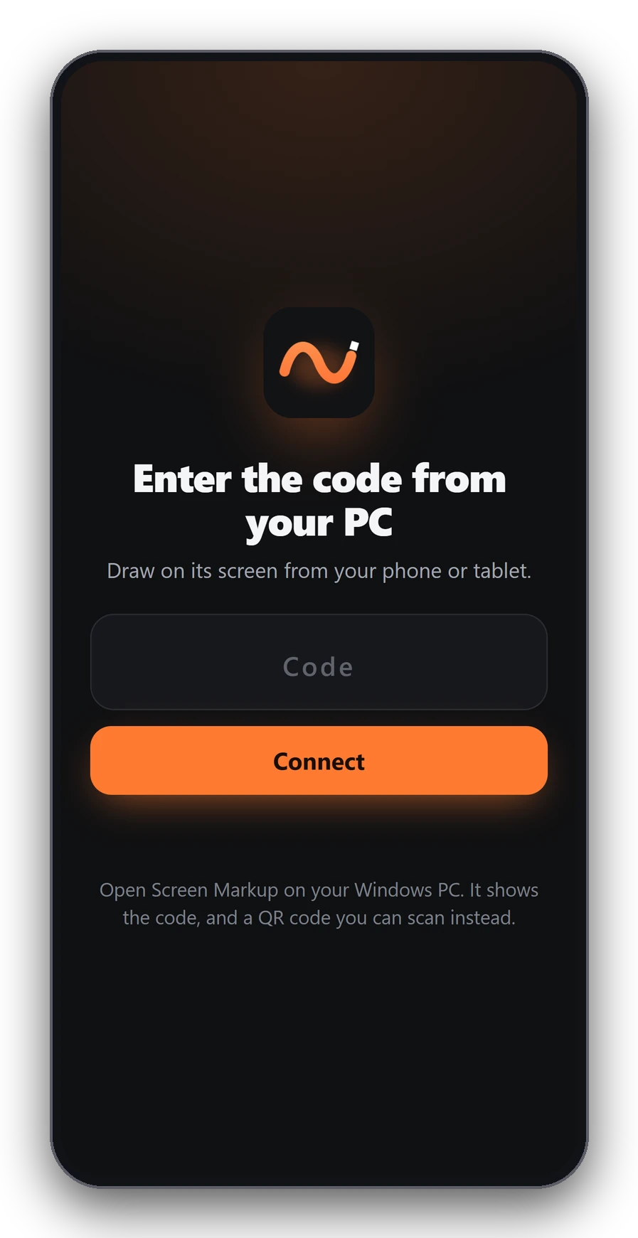 A phone showing the Screen Markup page with a box for the code